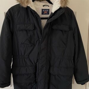 The Children's Place Black Puffer Jacket with Fur Hood